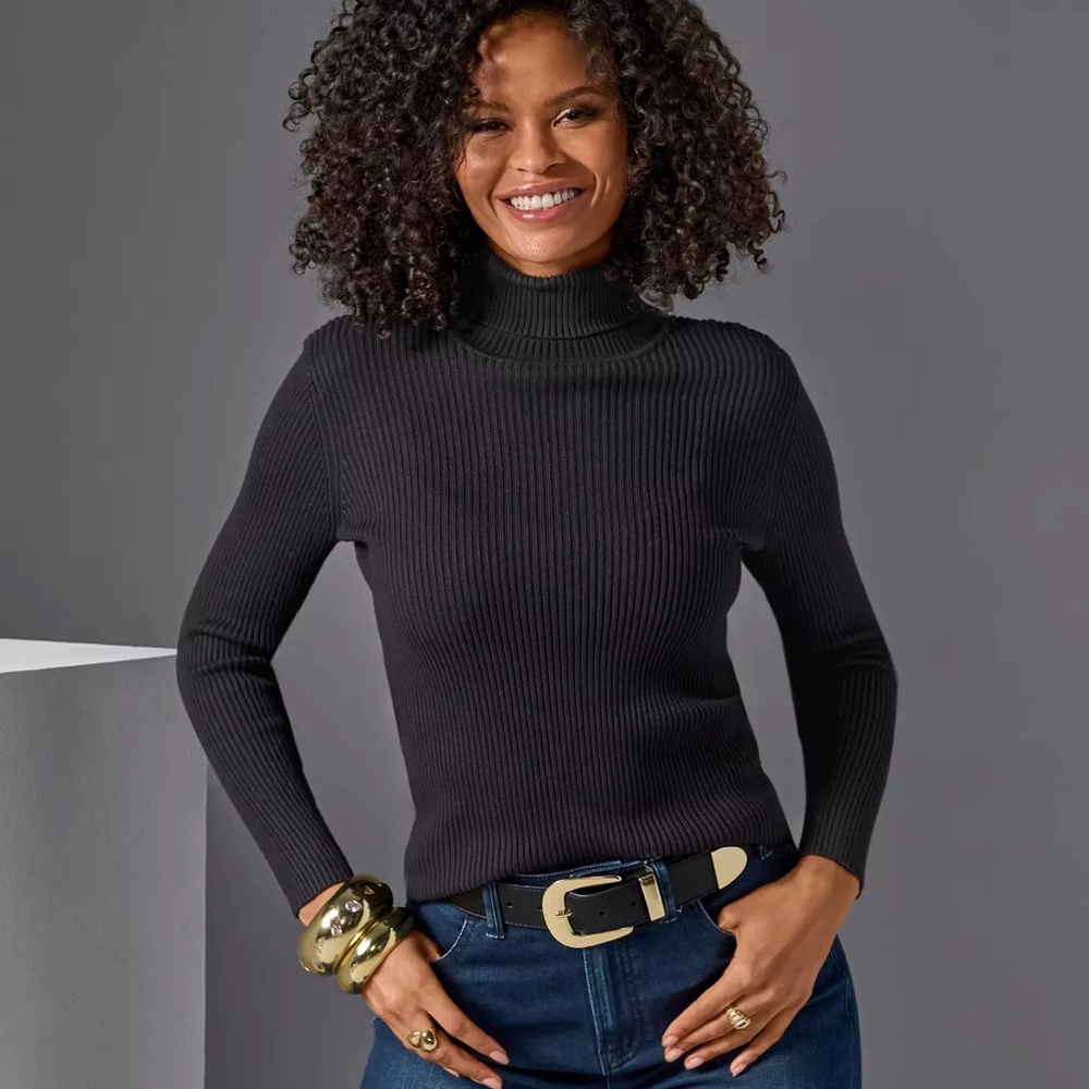 Boston Proper Black Ribbed Turtleneck Sweater